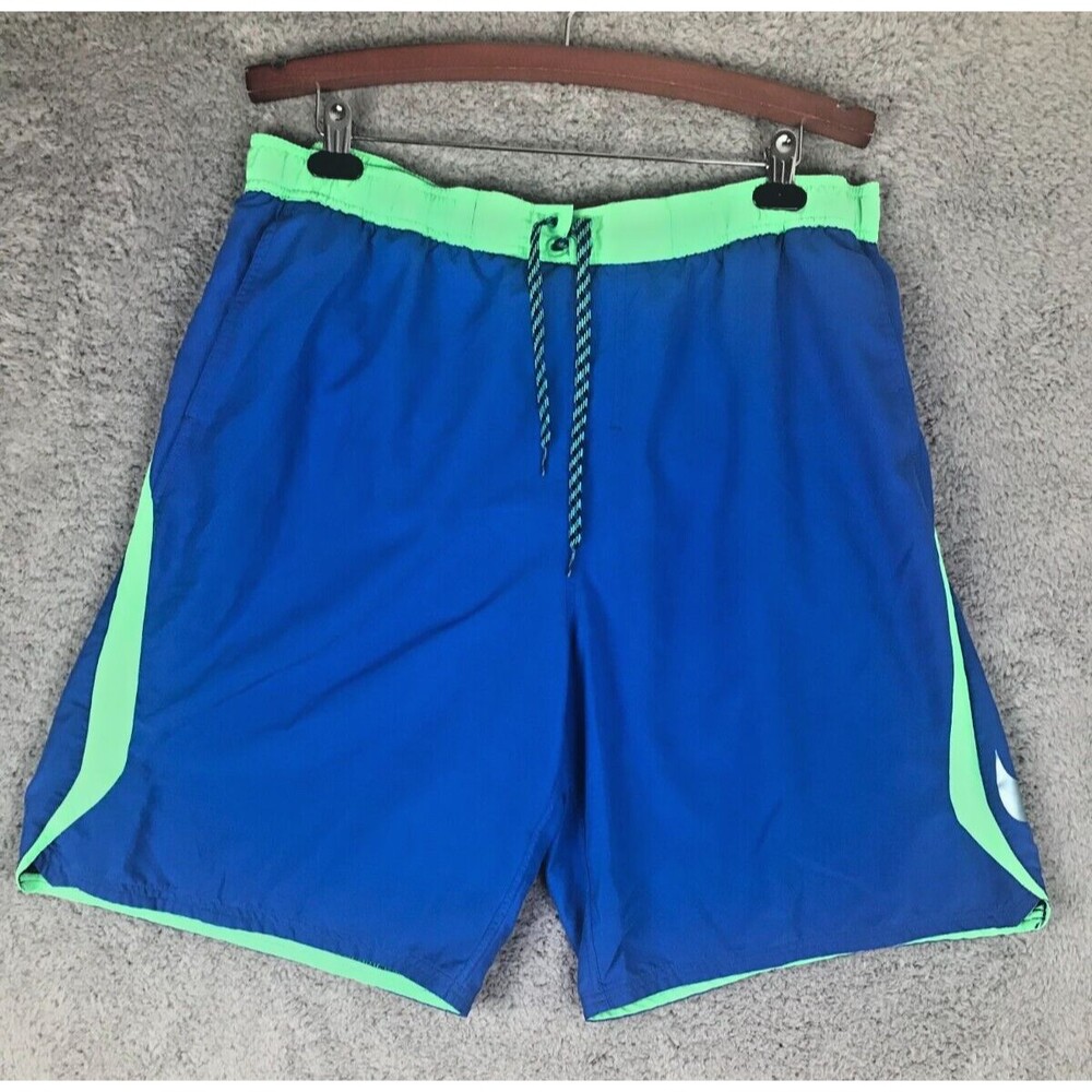 Nike Swim Trunks Board Shorts Mens Size XXL 2XL Blue Green Pockets Swoosh